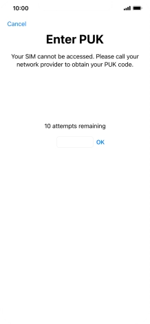 Key in the PUK and press OK.