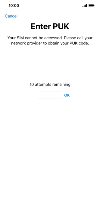 Key in the PUK and press OK.