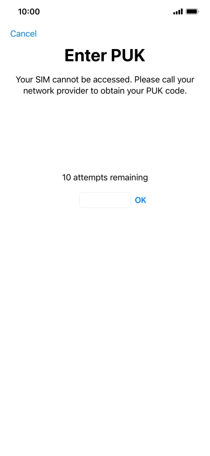 Key in the PUK and press OK.