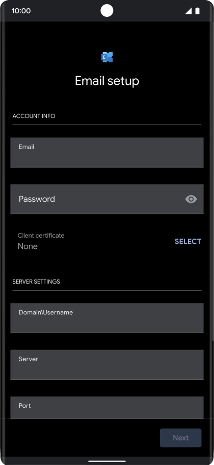 Press Password and key in the password for your email account.