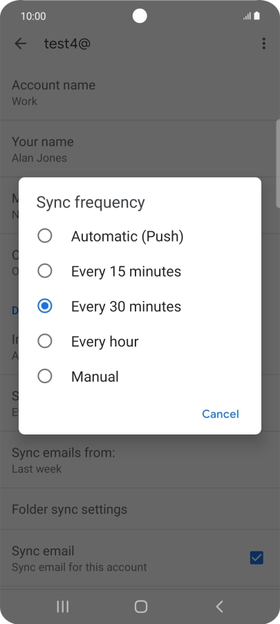 Press the required setting.