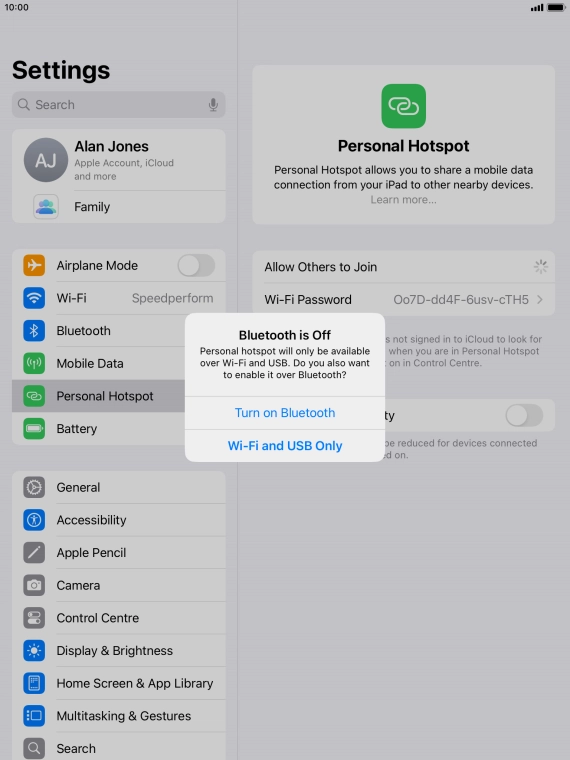 If Wi-Fi is turned on, press Wi-Fi and USB Only.