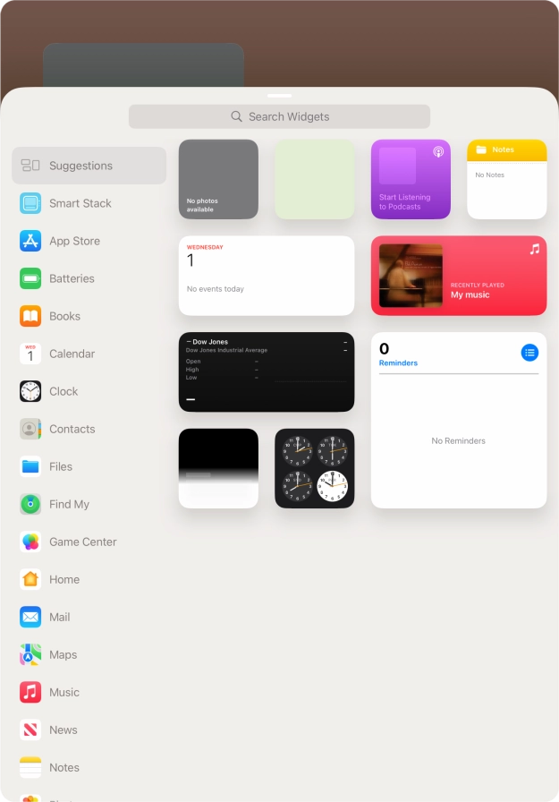 Press the required widget. Press the required widget.