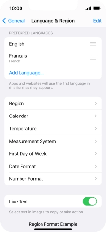 To subsequently select another language as the default language, press the move icon next to the required language and drag it to the top of the list.