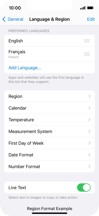 To subsequently select another language as the default language, press the move icon next to the required language and drag it to the top of the list.
