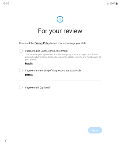 Press the fields next to the required settings to select them. Press the fields next to the required settings to select them.