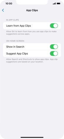 Press the indicators next to the required settings to turn them on or off.