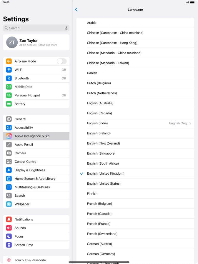 Press the required language.