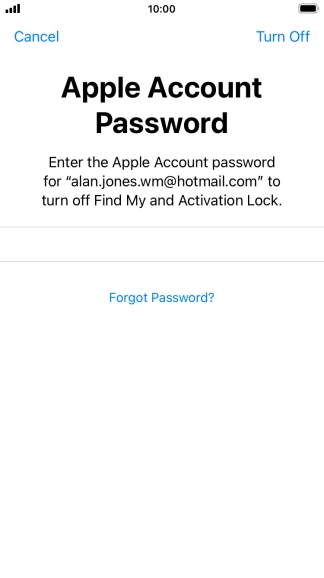 Key in the password for your Apple ID and press Turn Off. Wait a moment while the factory default settings are restored. Follow the instructions on the screen to set up your phone and prepare it for use.