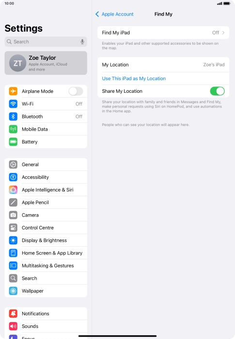 Press Find My iPad.
