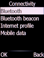 Select Bluetooth and press the Left selection key. Select Bluetooth and press the Left selection key.