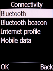 Select Bluetooth and press the Left selection key. Select Bluetooth and press the Left selection key.