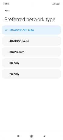 Press the required network mode.