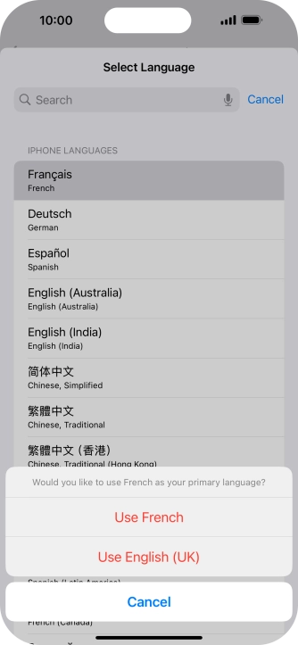 To select the new language as the default phone language, press Use ‹language› .