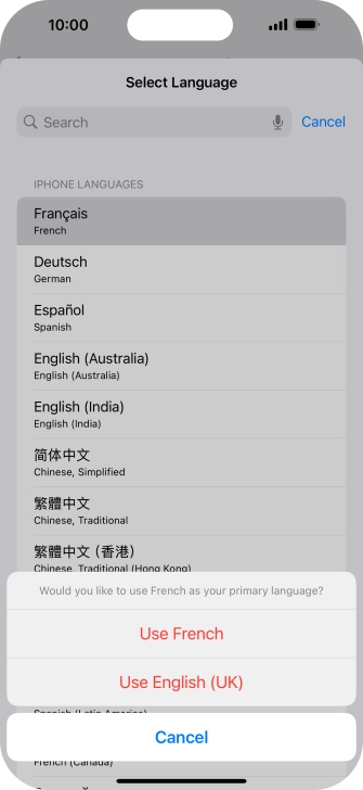 To select the new language as the default phone language, press Use ‹language› .