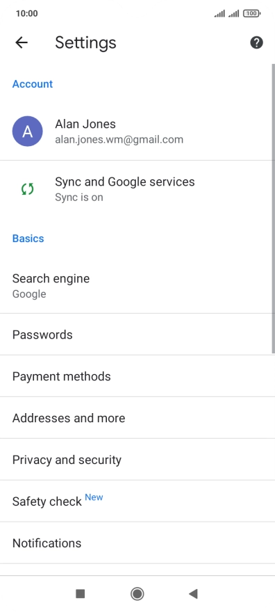 Press Privacy and security.