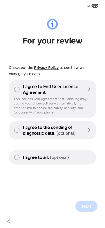 Press the fields next to the required settings to select them.