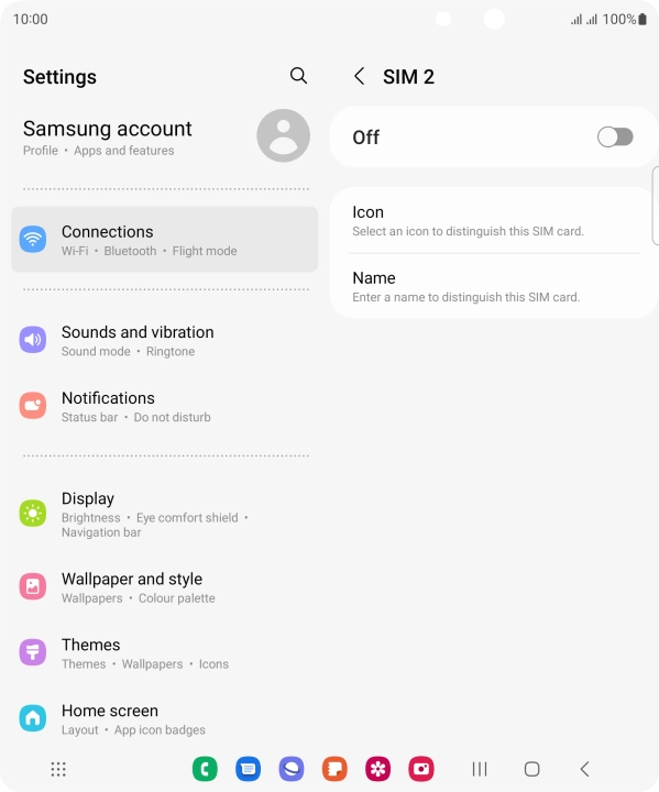 Press the indicator to turn use of the SIM on or off.
