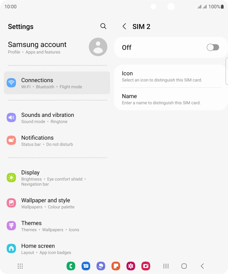 Press the indicator to turn use of the SIM on or off.