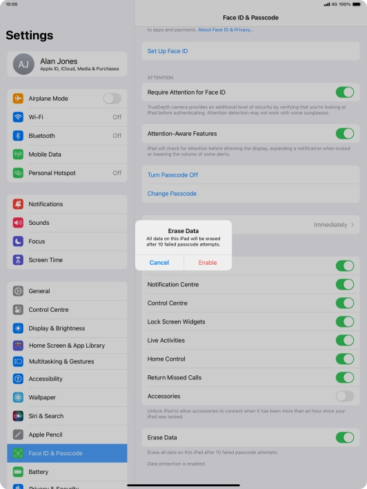 If you turn on the function, press Enable.