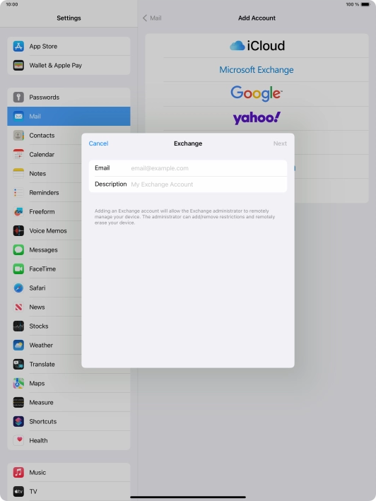 Press Email and key in your email address.