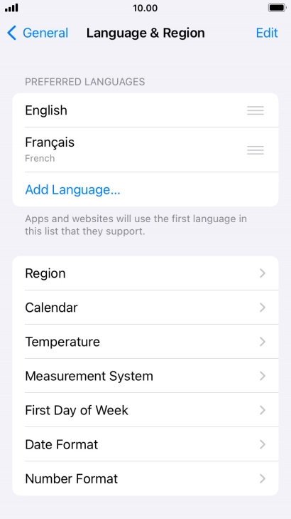 To subsequently select another language as the default language, press the move icon next to the required language and drag it to the top of the list.