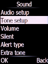 Select Tone setup and press the Left selection key.