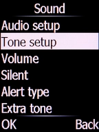 Select Tone setup and press the Left selection key.