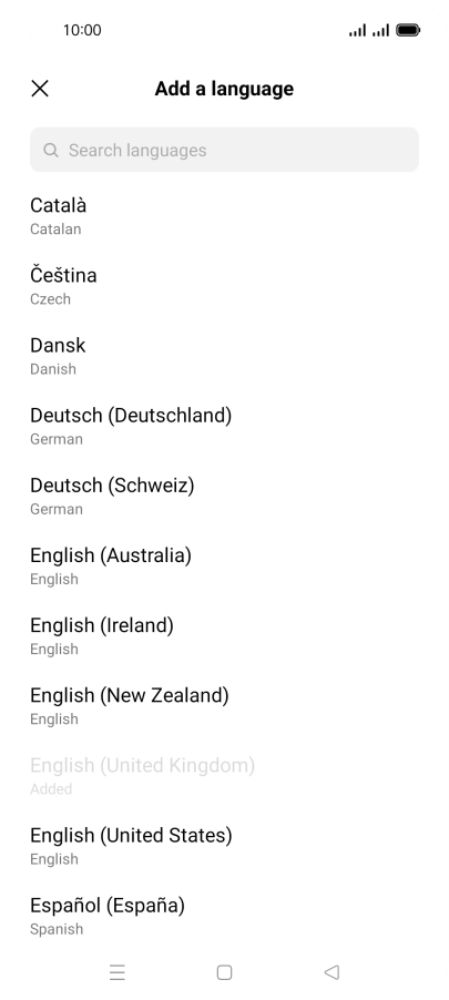 Press the required language to add it to the list of phone languages. Press the required language to add it to the list of phone languages.