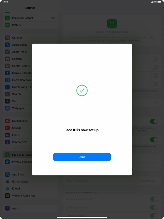 Press Done. If you haven't previously selected a lock code, key in a code of your own choice twice.