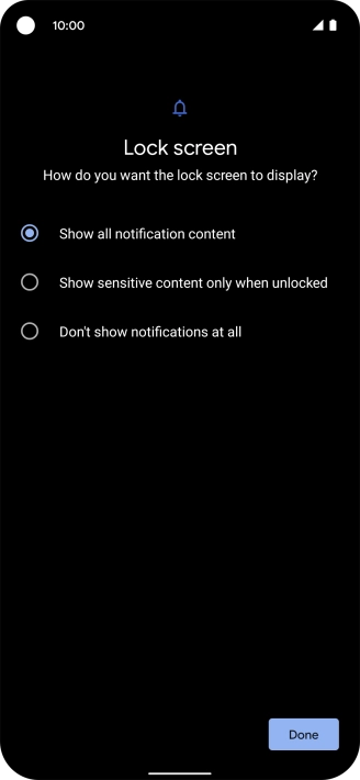 Press the required setting.
