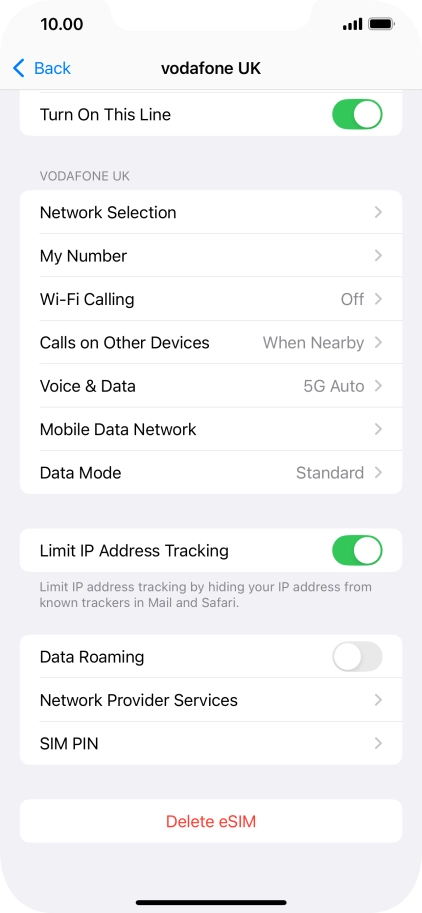 Press Delete eSIM and follow the instructions on the screen to delete your eSIM.