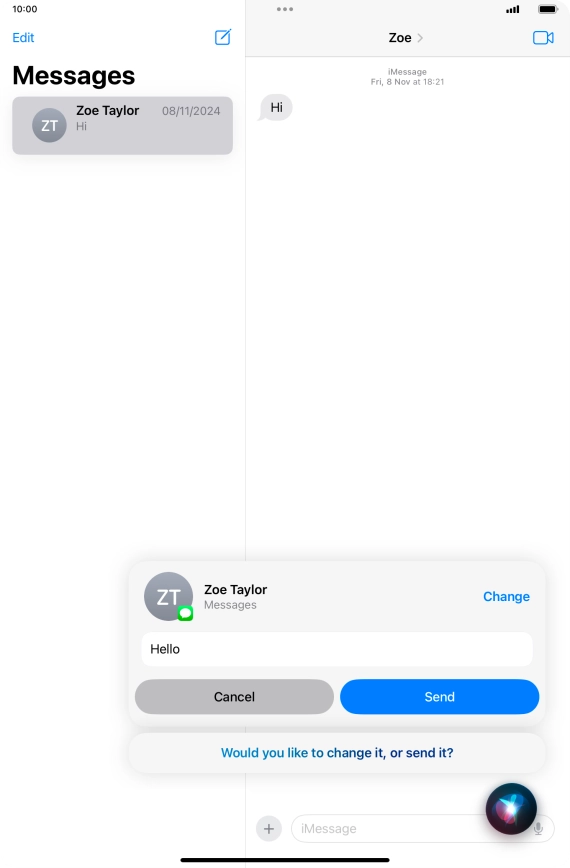 If an application is open on your tablet, such as a Mail or Messages, you can also use the functions available here, e.g.: REPLY [text].