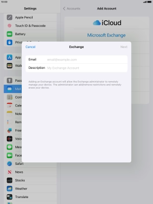 Press Email and key in your email address.