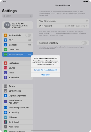 If Wi-Fi is turned off, press Turn on Wi-Fi and Bluetooth. If Wi-Fi is turned off, press Turn on Wi-Fi and Bluetooth.