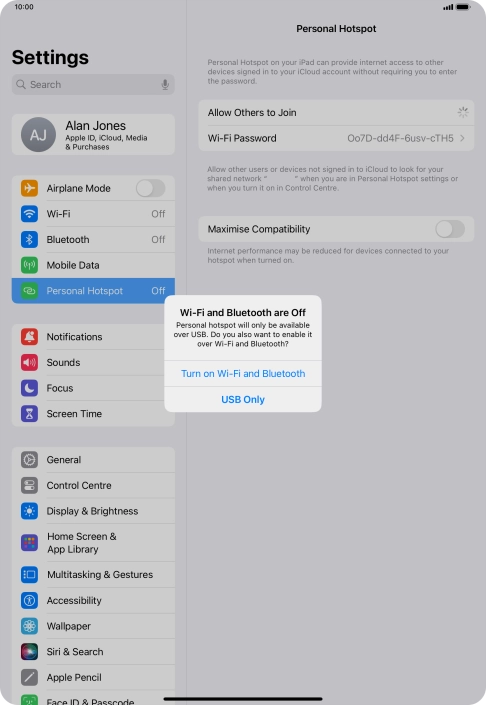 If Wi-Fi is turned off, press Turn on Wi-Fi and Bluetooth. If Wi-Fi is turned off, press Turn on Wi-Fi and Bluetooth.