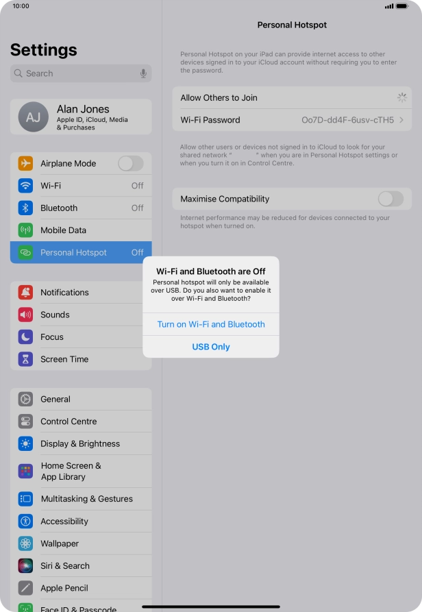 If Wi-Fi is turned off, press Turn on Wi-Fi and Bluetooth. If Wi-Fi is turned off, press Turn on Wi-Fi and Bluetooth.