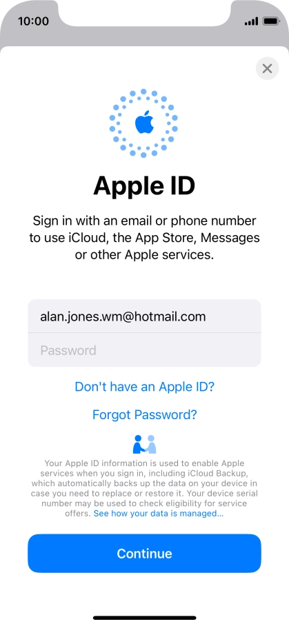 Press Password and key in the password for your Apple ID.