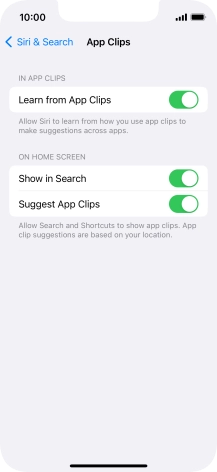 Press the indicators next to the required settings to turn them on or off.