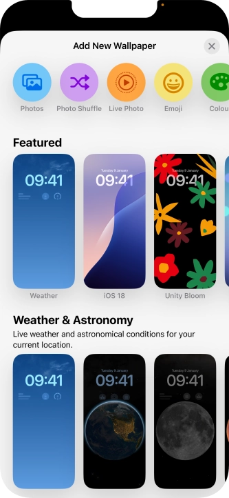Press the required category and follow the instructions on the screen to select the required background image.