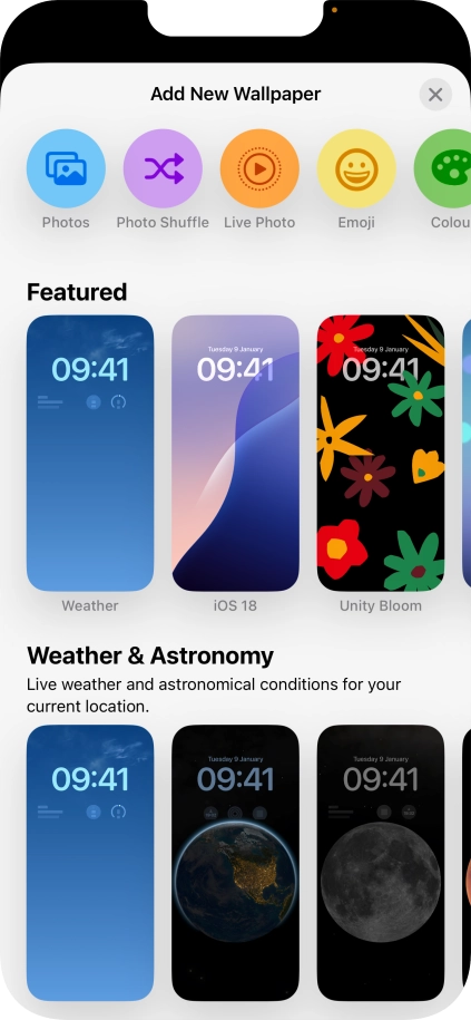 Press the required category and follow the instructions on the screen to select the required background image.