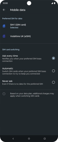 Press the required setting.