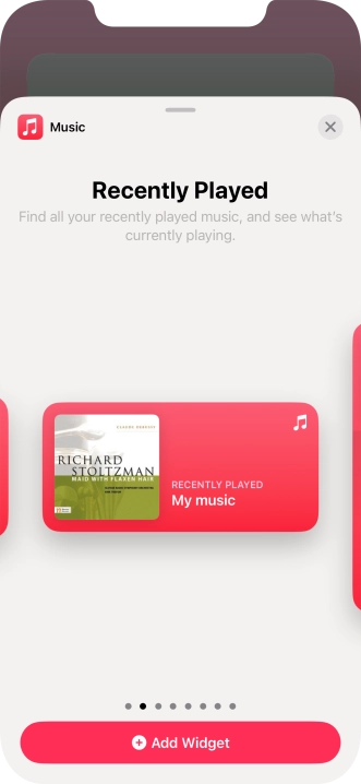 Slide your finger right or left on the screen to select the required widget size.