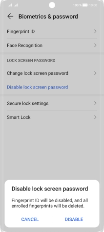 Key in the current phone lock code and press DISABLE.