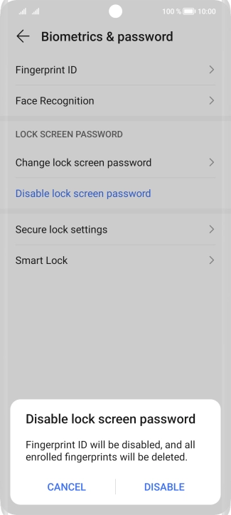 Key in the current phone lock code and press DISABLE.