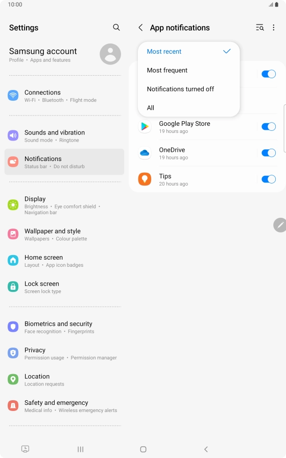 Press the required setting.