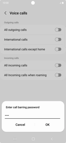 Key in your barring password and press OK. The default barring password is 1919.