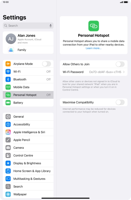 Press Wi-Fi Password and key in the required password.
