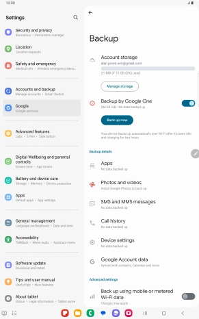 Press Back up now and wait while the memory is backed up.