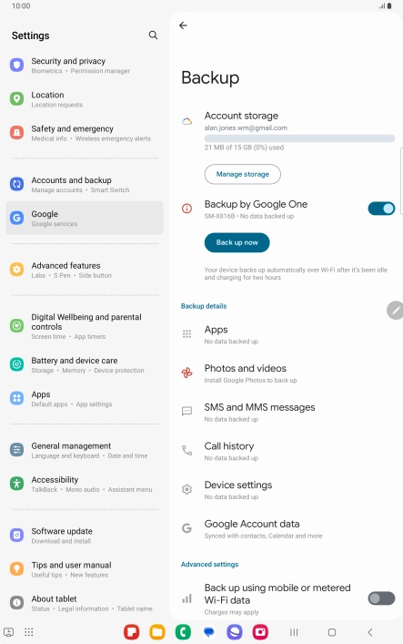 Press Back up now and wait while the memory is backed up.